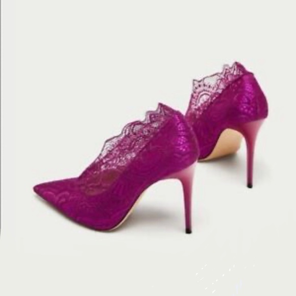 Zara Pink Lace Collar High Heel Vegan Pumps - Picture 9 of 10